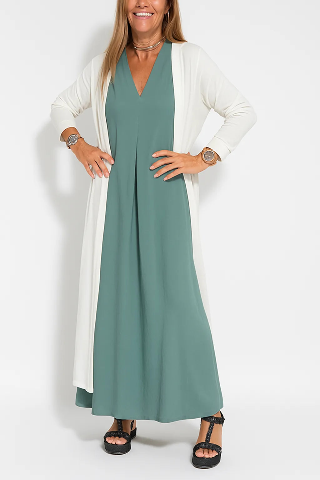 Carmela | Elegant Maxi Dress with Matching Cardigan