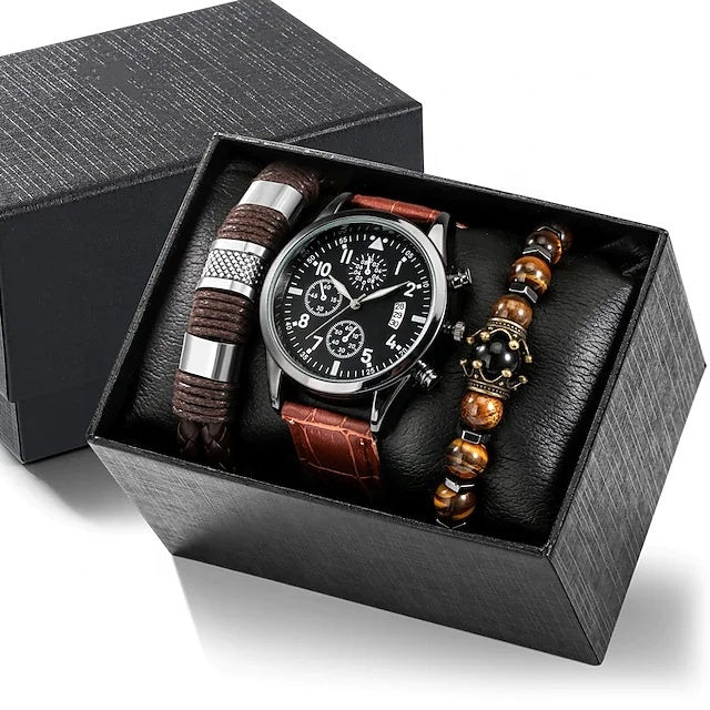 Luxury Signature Quartz Watch Set with Leather Strap for Elegant Style