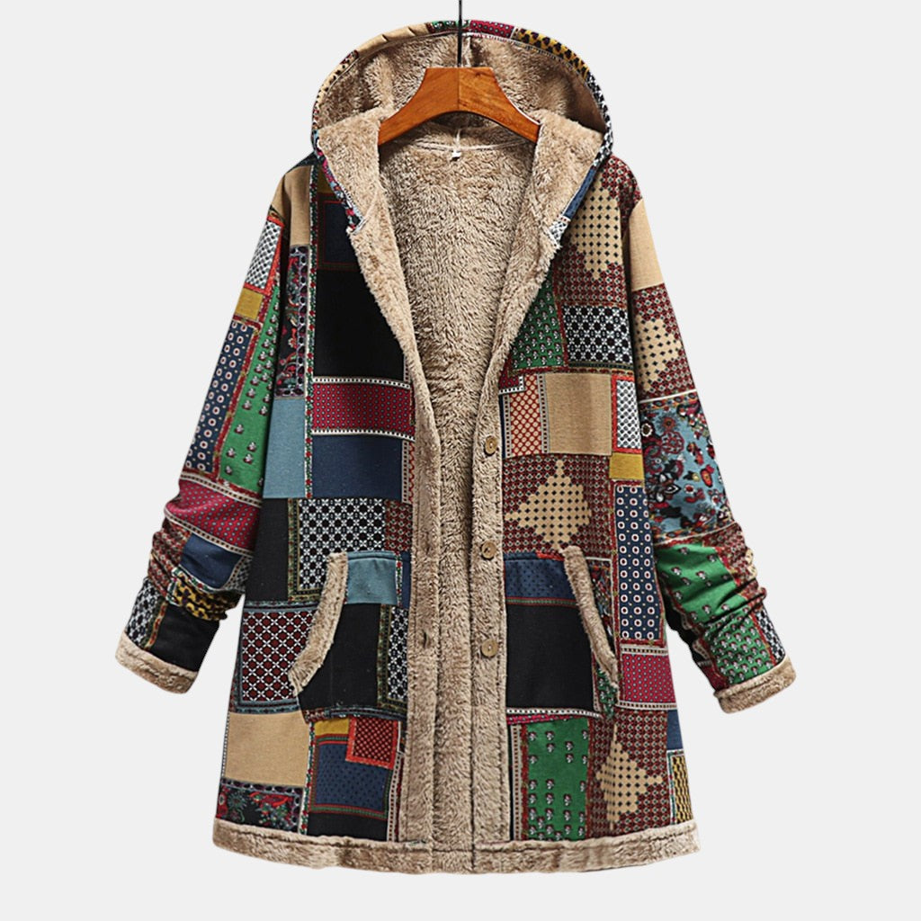 Charlotte: Cozy Earthy Patchwork Hooded Jacket