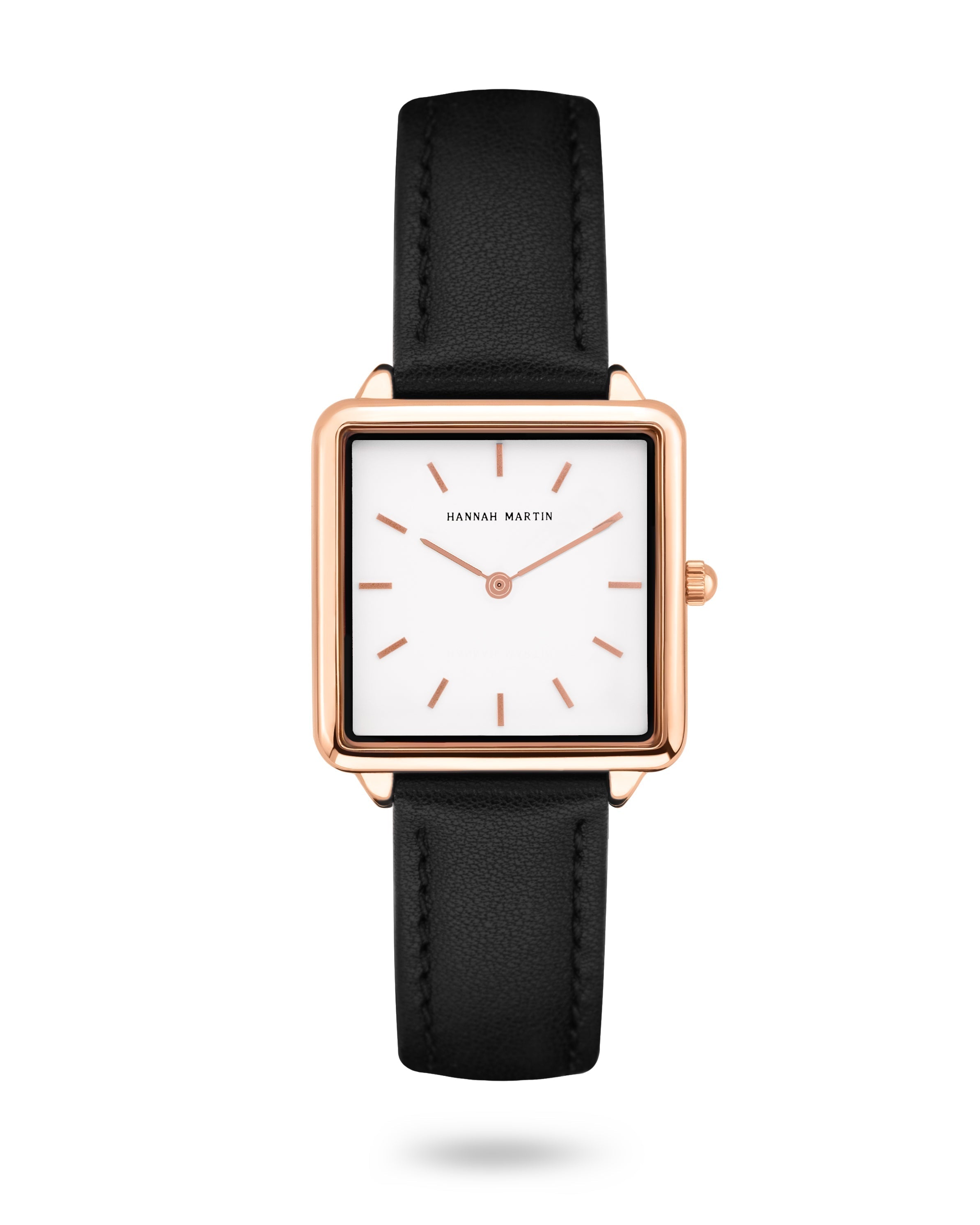 Avenue - Elegant Square Women's Watch with Rose Gold Finish, Sparkling White Dial, and Stylish Black Leather Strap