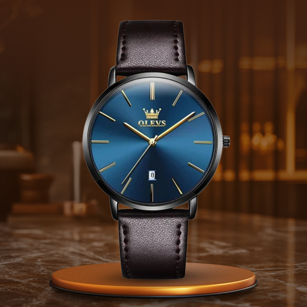 Elegant watch with leather strap and date display
