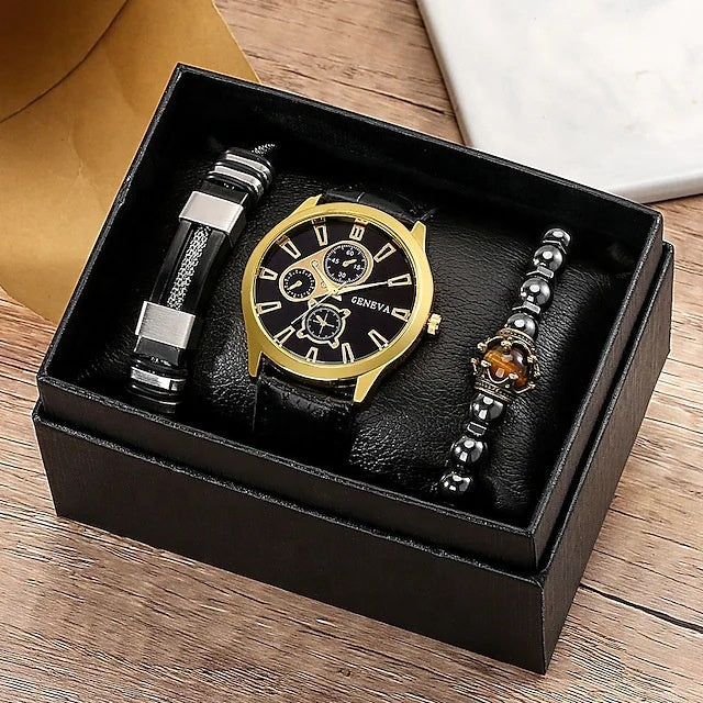 Luxury Signature Quartz Watch Set with Leather Strap for Elegant Style