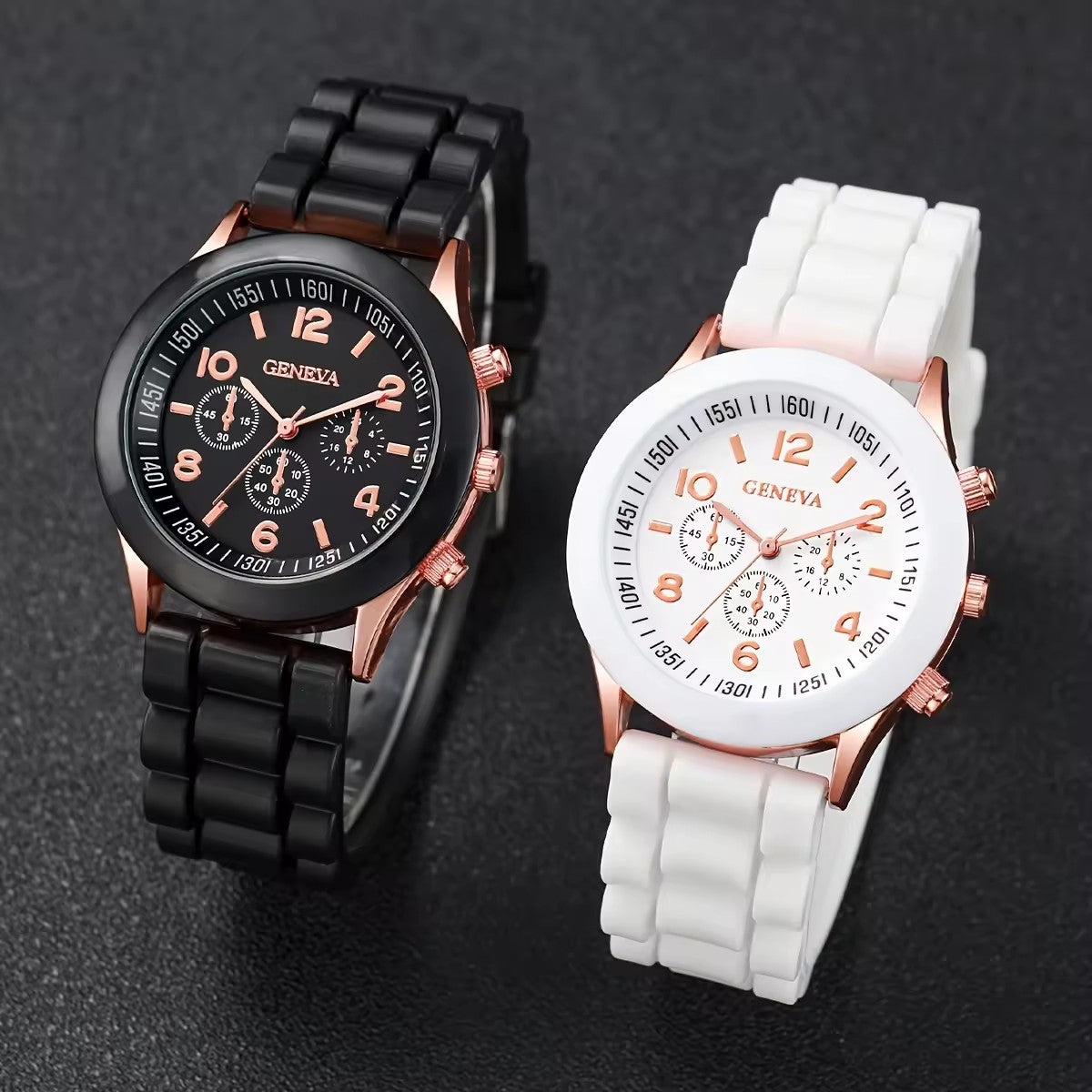 Quartz watch set with classic silicone strap and matching bracelet for a stylish and trendy look