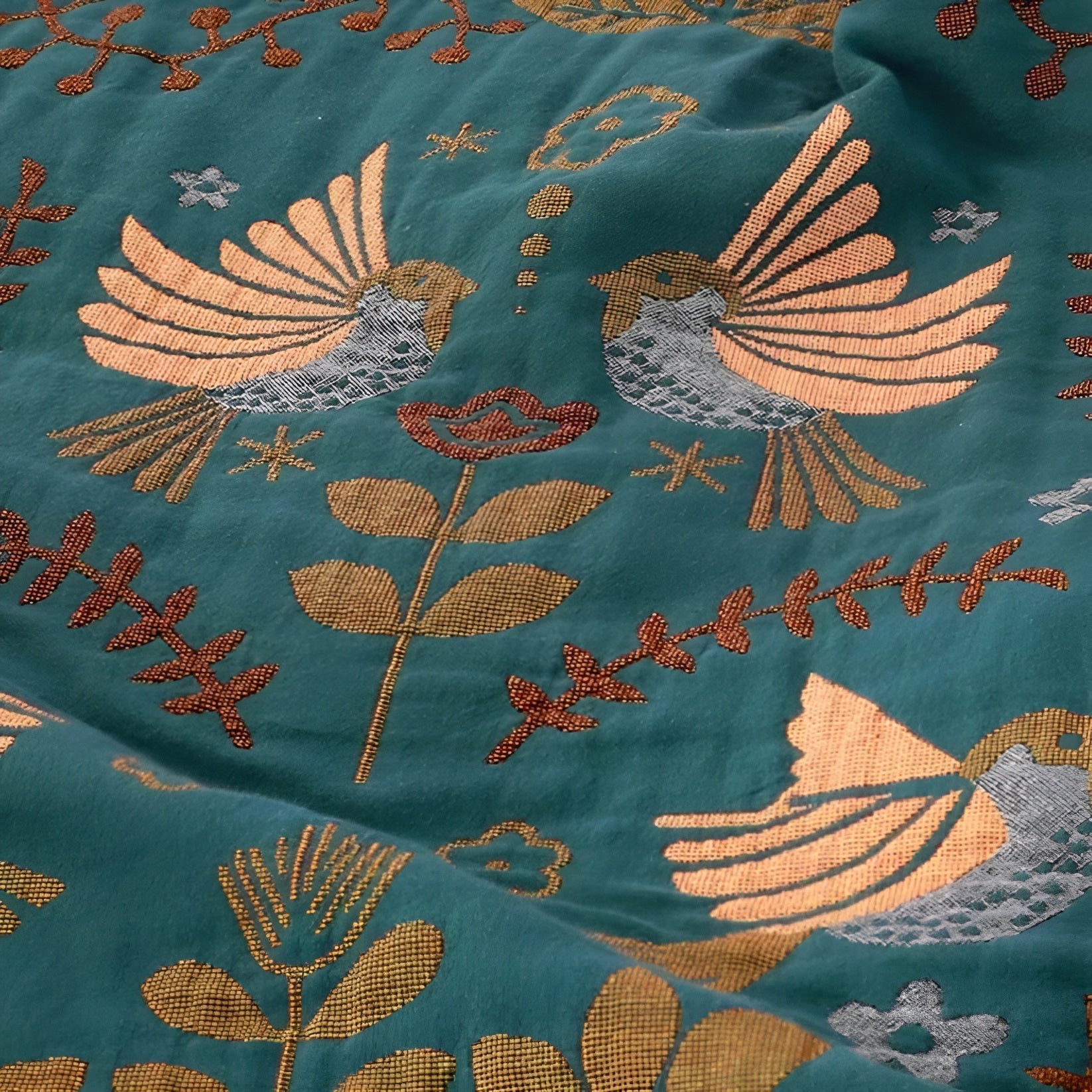 Reversible Cotton Blanket with Flower and Bird Pattern – Green Sleepy Choice in 150x200 cm or 200x230 cm