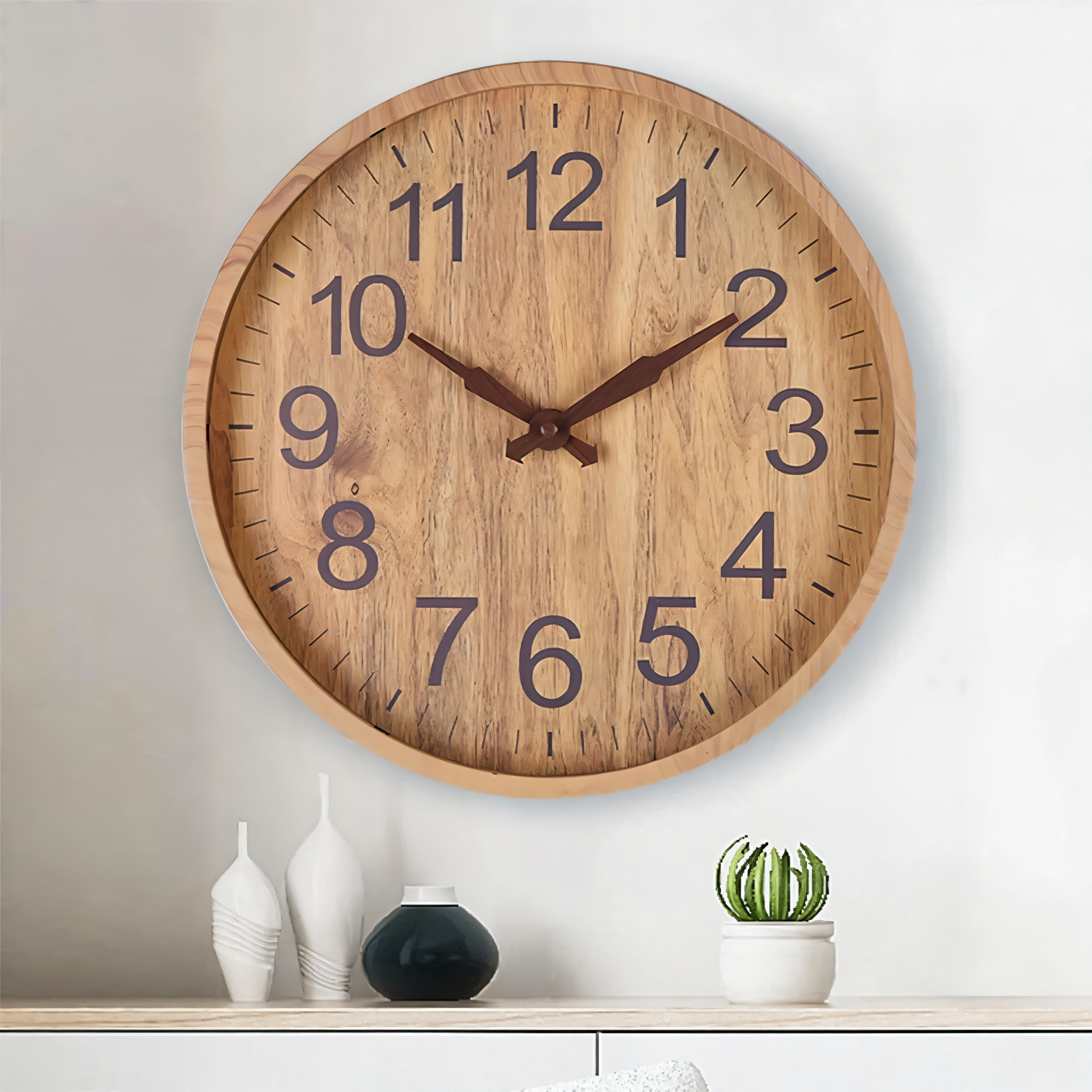 Stylish Wooden Wall Clock with Silent Movement for Kitchen and Living Room
