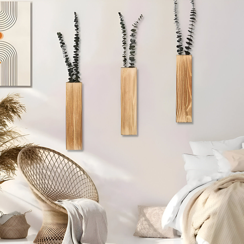 Nysaelle Wooden Wall Vase - Elegant Rectangular Plant Shelf 30 cm for Stylish Garden or Interior Decoration