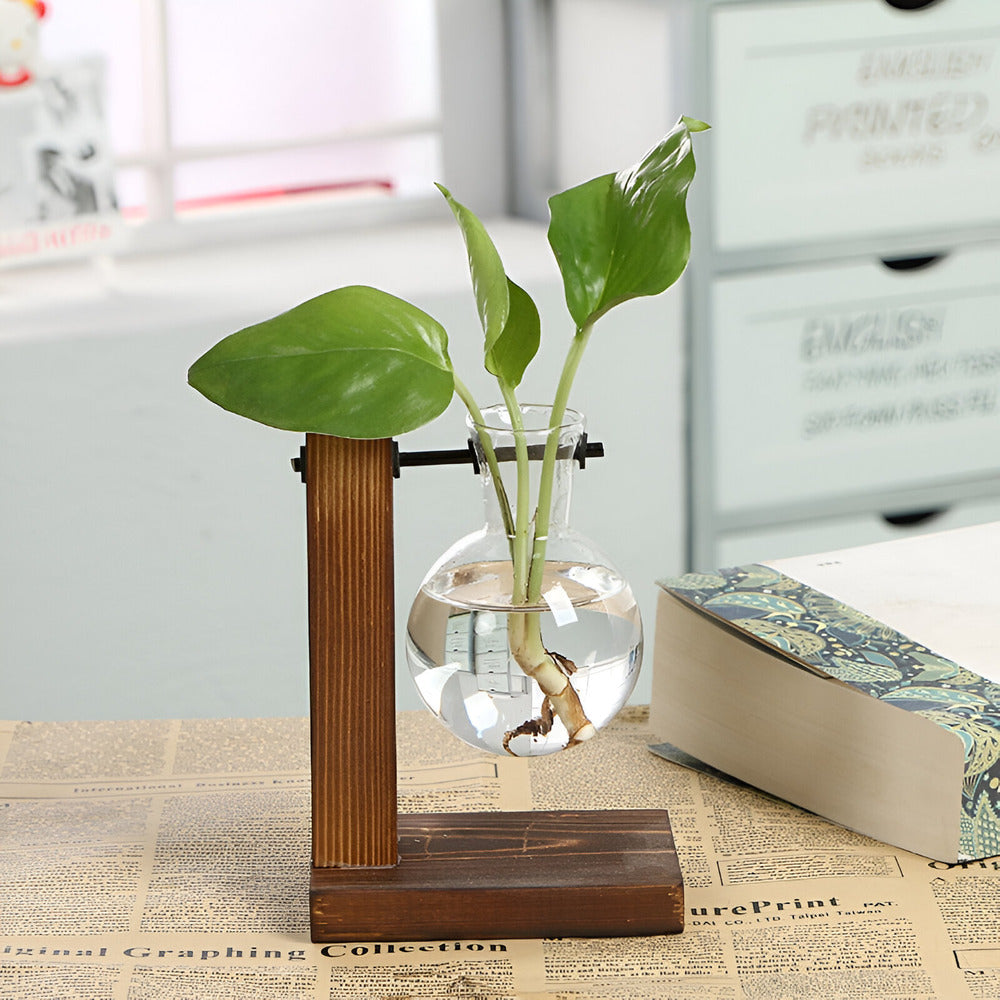 Valethra - Charming Rustic Wooden Hydroponic Plant Holder for a Natural Decoration