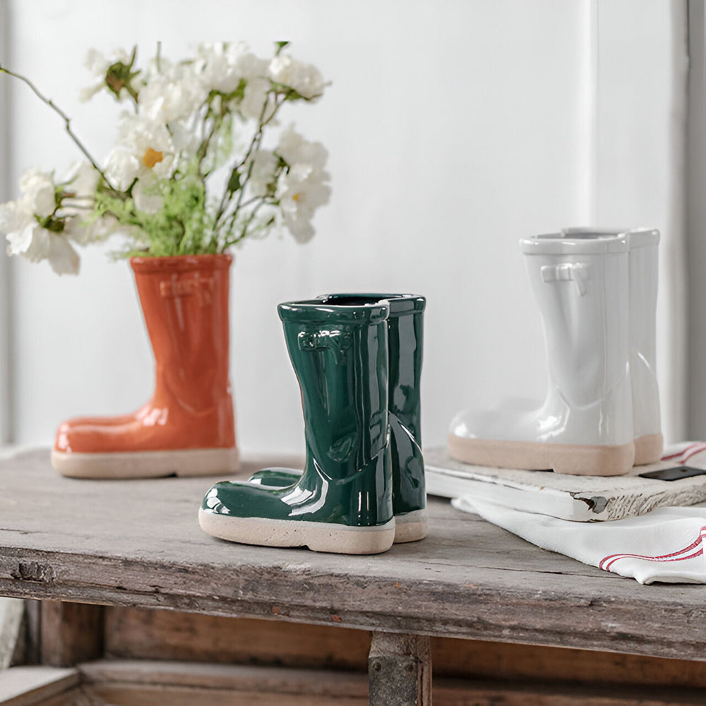 Minthara - beautiful ceramic vase in unique boot shape for stylish decor