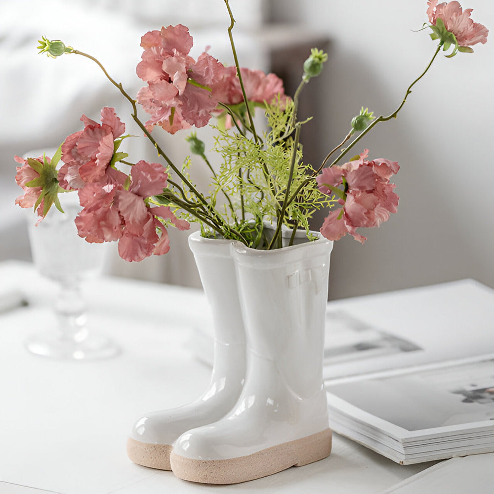 Minthara - beautiful ceramic vase in unique boot shape for stylish decor