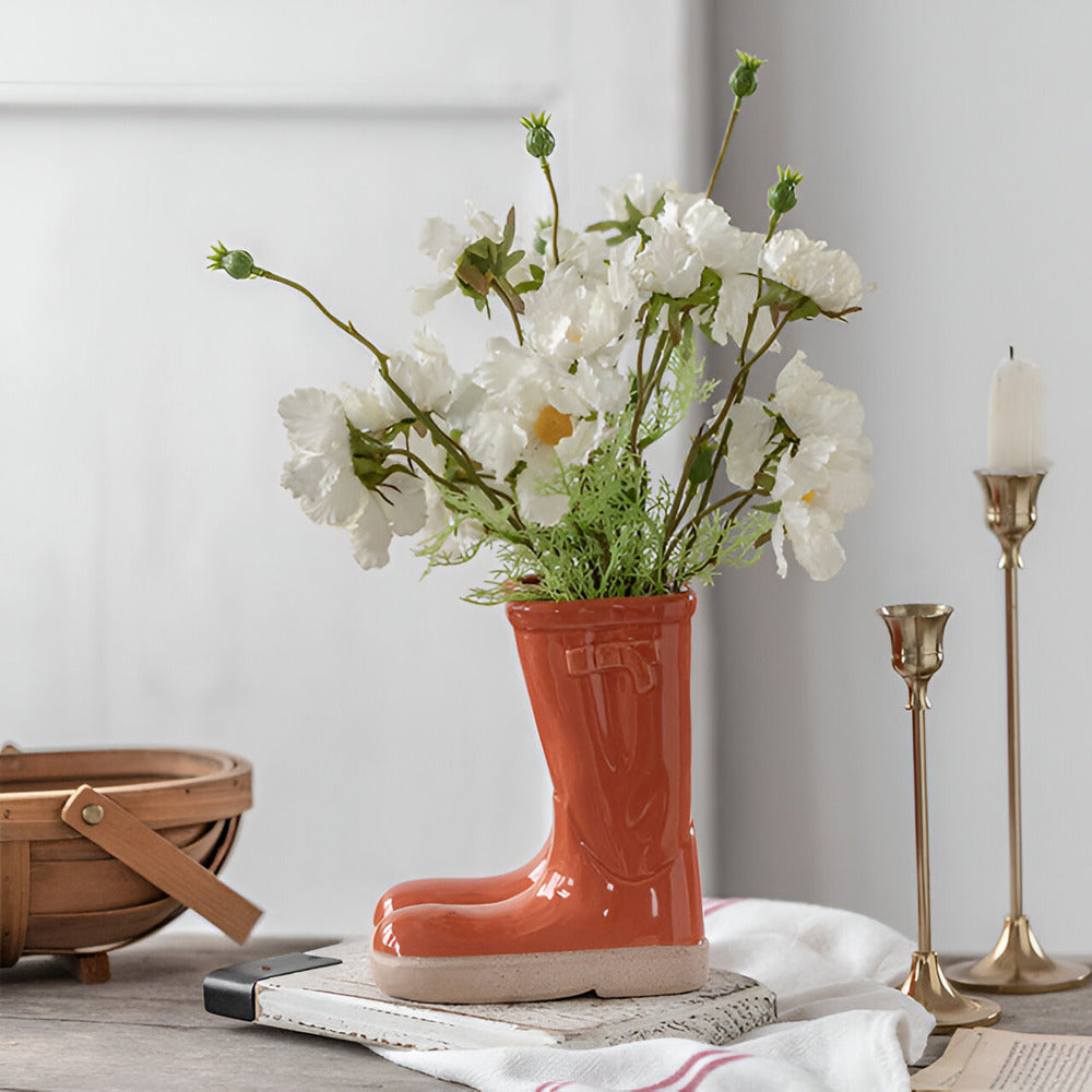 Minthara - beautiful ceramic vase in unique boot shape for stylish decor
