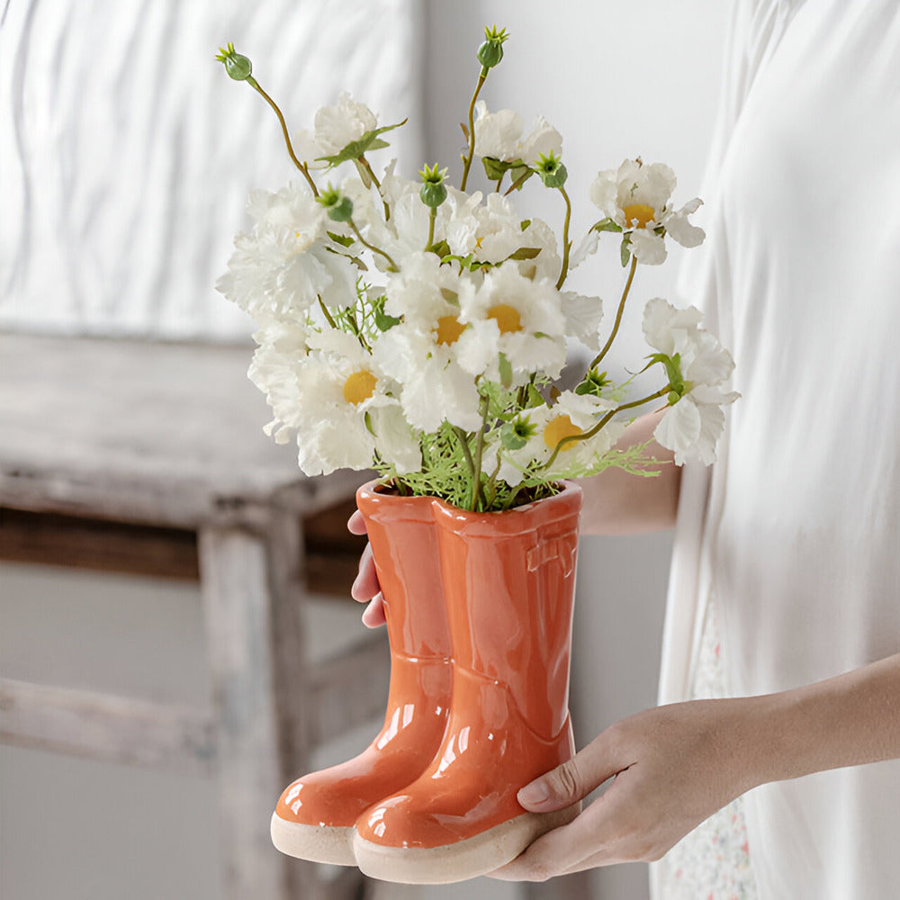 Minthara - beautiful ceramic vase in unique boot shape for stylish decor