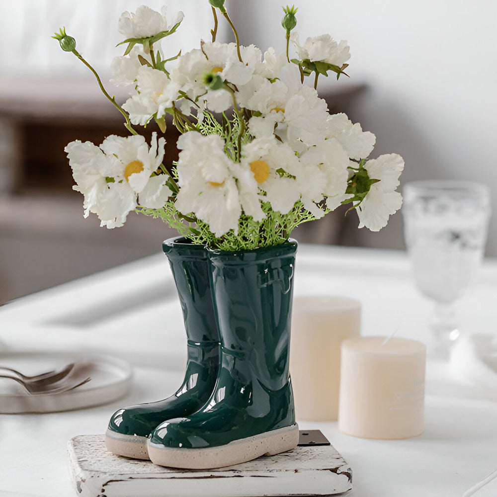 Minthara - beautiful ceramic vase in unique boot shape for stylish decor