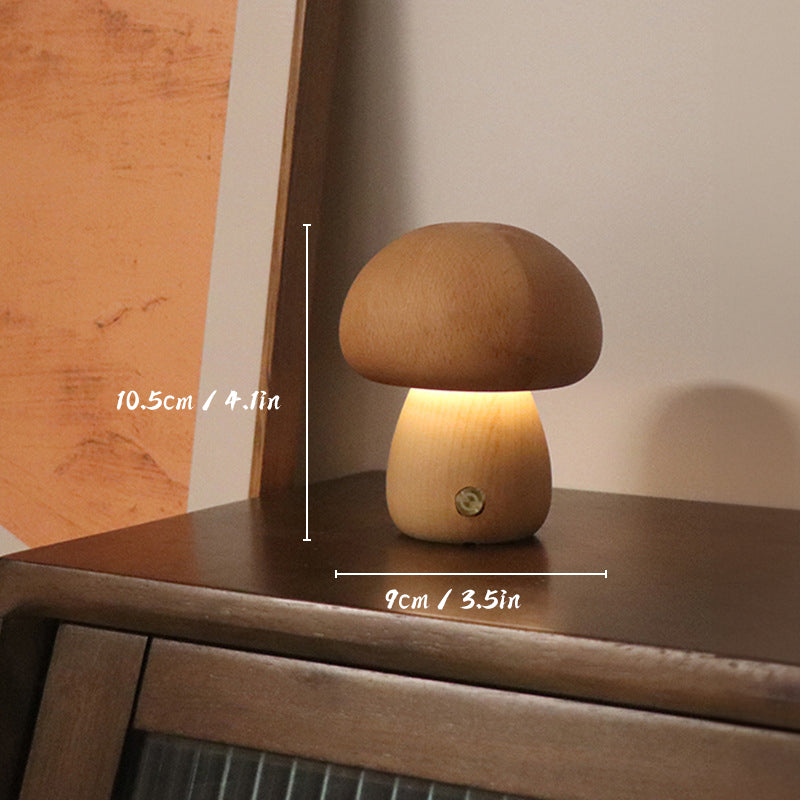Rechargeable Wooden Mushroom Table Lamp for Cozy Atmosphere