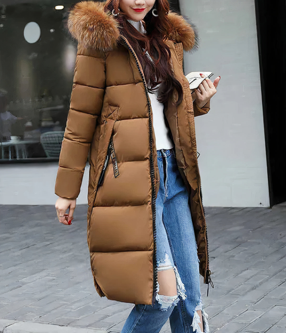 Joaquina | Elegant Long Coat with Fur Collar for a Sophisticated Style