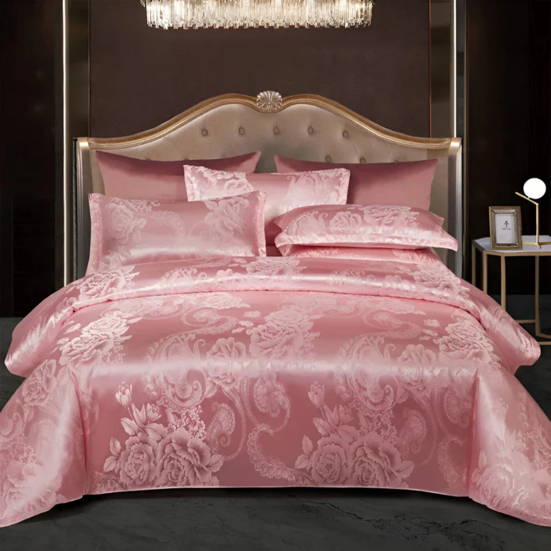 Elegant Satin Bed Cover with Jacquard Pattern – Silky Soft, Breathable Bedding for Luxury Bedrooms