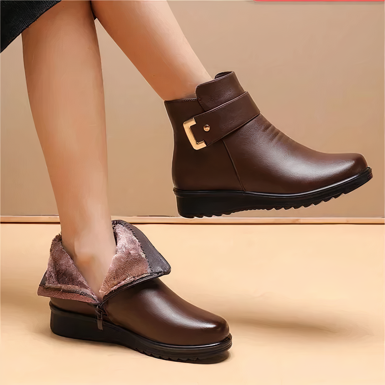 Women's Cozy Buckled Ankle Boots – Warm, Stylish & Comfortable