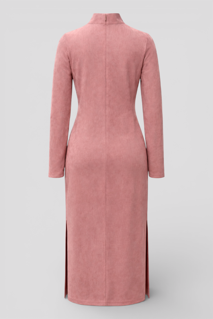 Vintage Western Long Dress with Fringe Embroidery in Pink Polyester