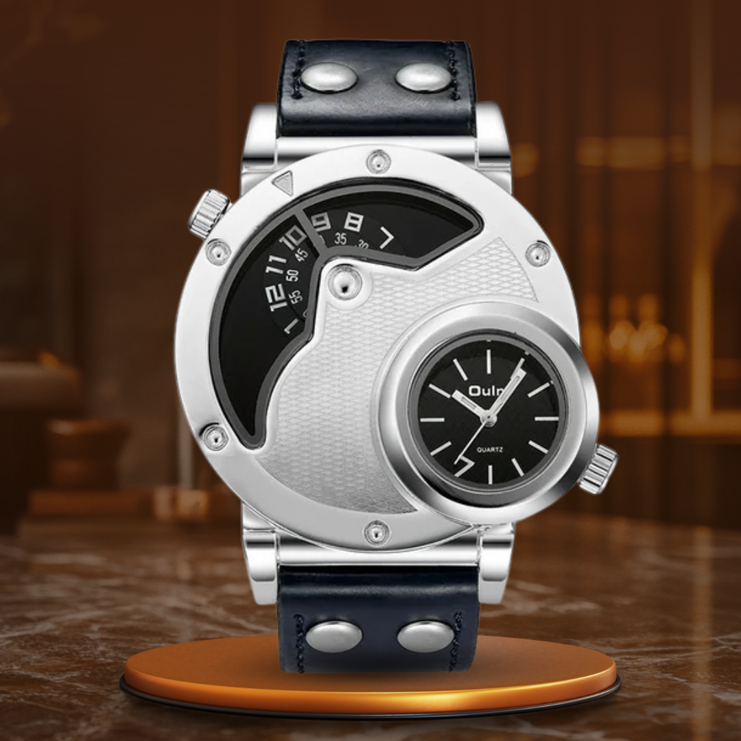 Elegant leather watch with multiple time zone display
