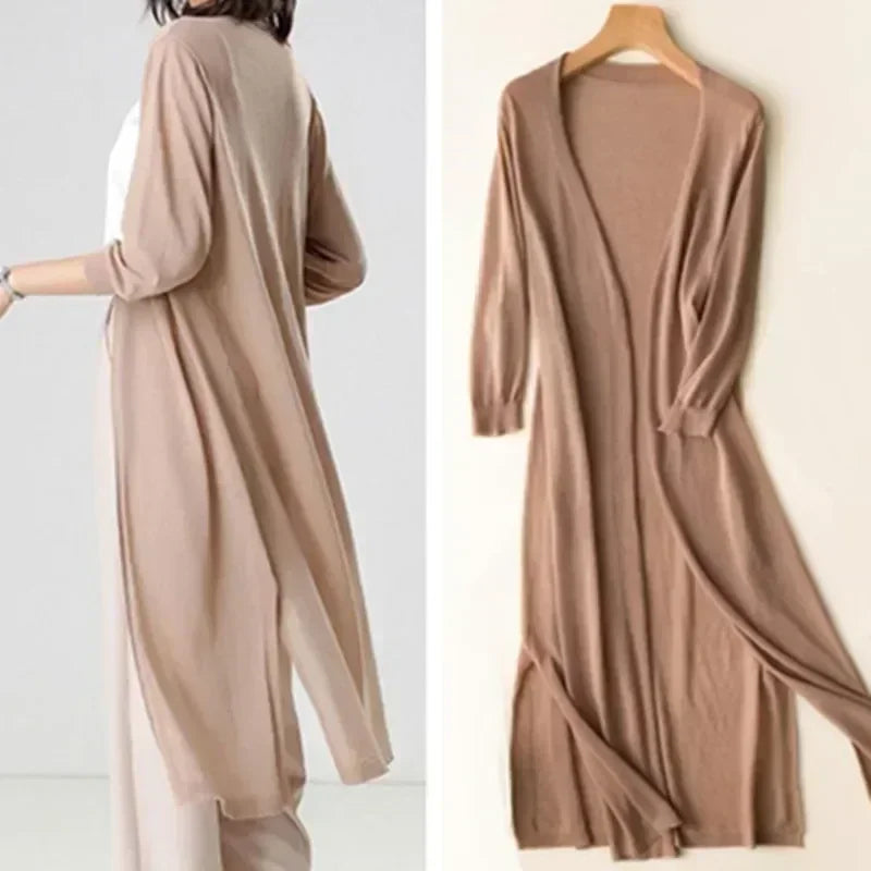 Elda Lightweight Long Cardigan for Women – Open-Front Sweater with Soft, All-Season Layering