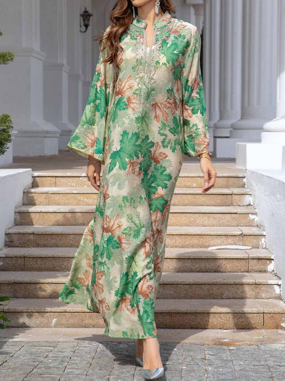 Long Leaf Patterned Dress - Guaranteed Elegance and Comfort
