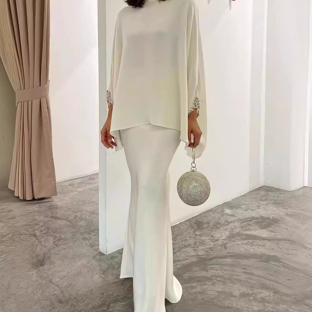 Elegant Two-Piece Pearl Floor-Length Evening Dress