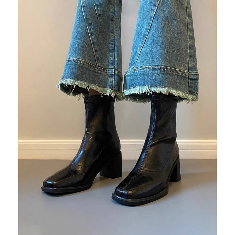 Square-toe boots with a block heel