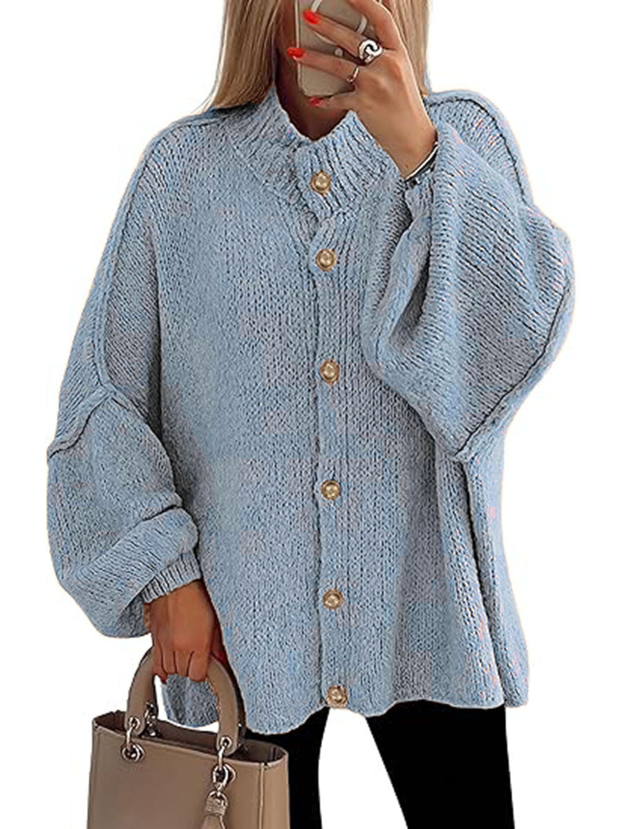 Cozy Button-Down Long-Sleeve Chunky Jacket