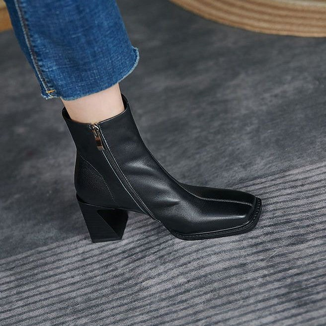 Elegant block heel ankle shoes