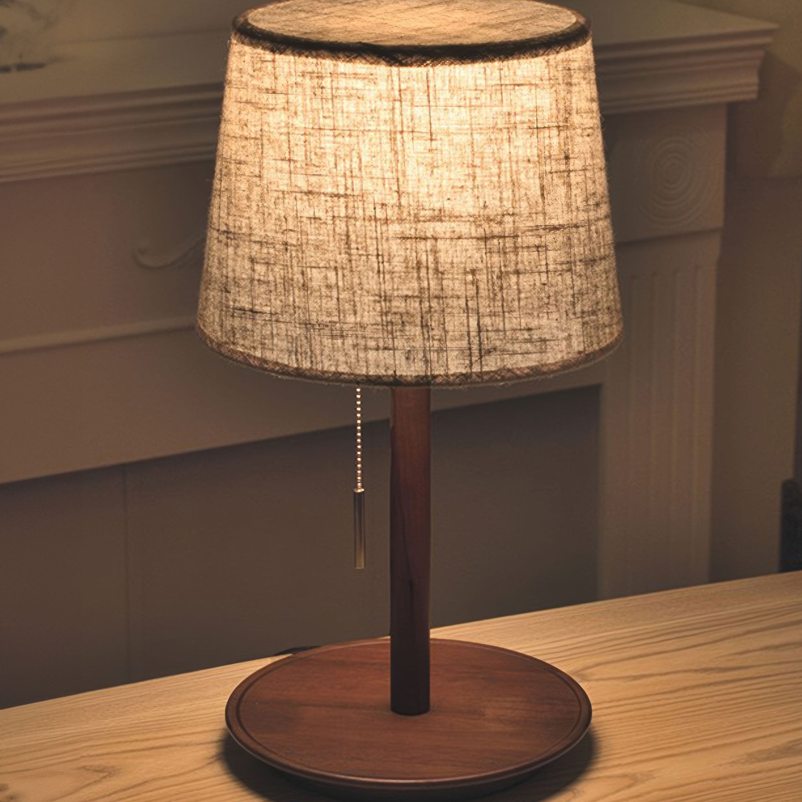 Elegant Gentle Glow Lamp made of Nordic Walnut wood with noble fabric accents