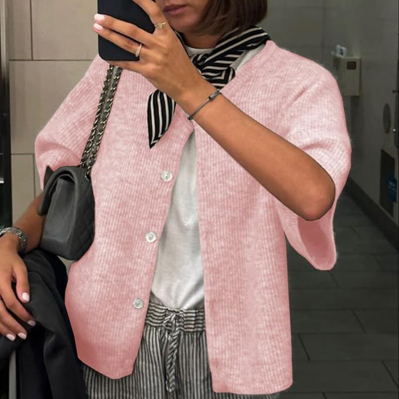 Chic Women's Short-Sleeve Cardigan - Lightweight & Soft Knit