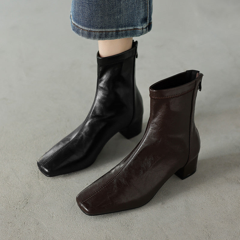 Stylish Minimalist Block Heel Ankle Boots
