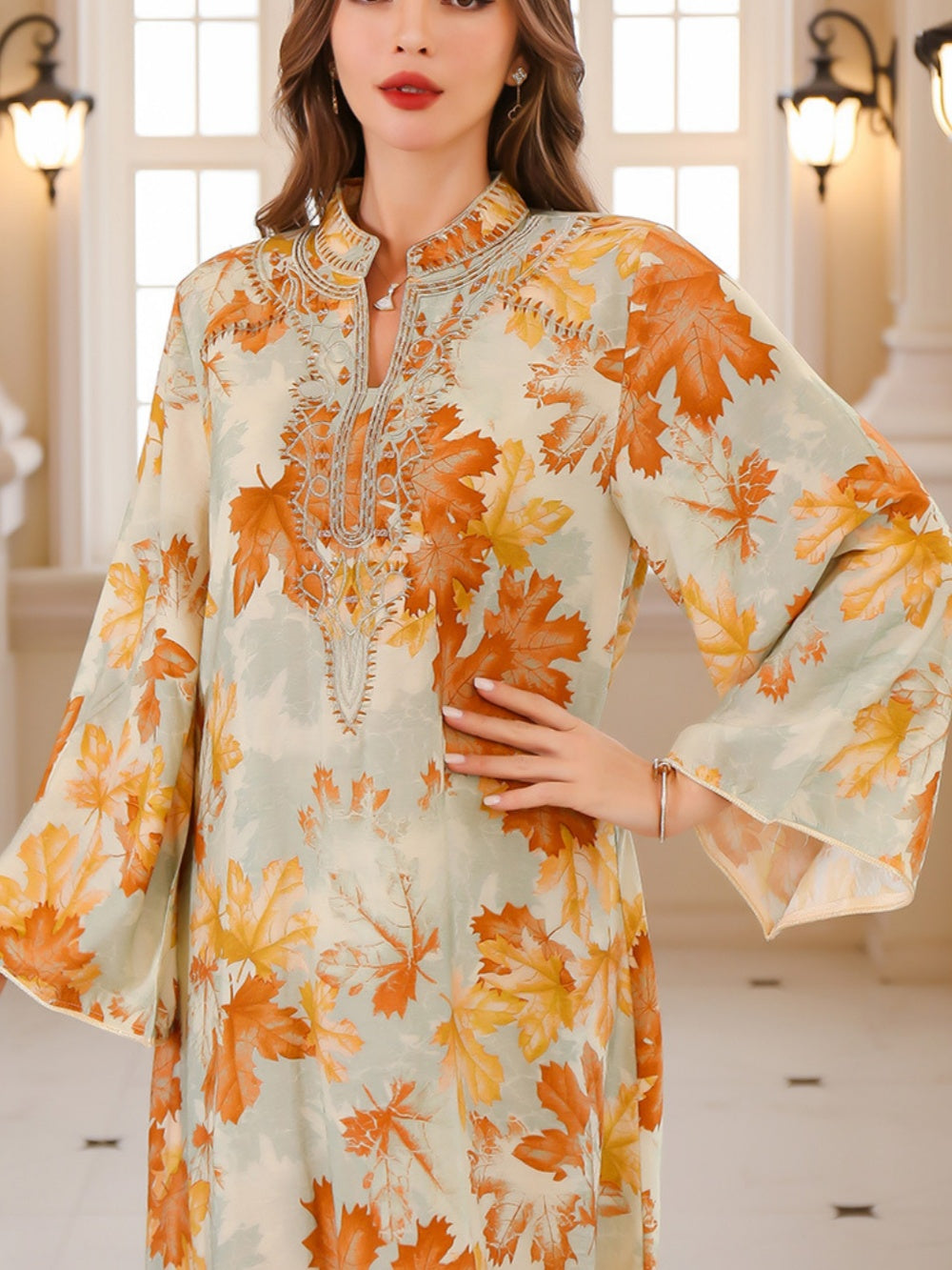 Long Leaf Patterned Dress - Guaranteed Elegance and Comfort