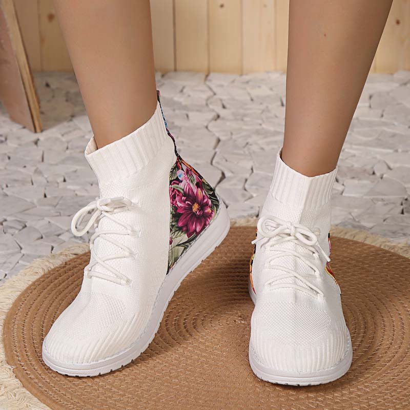 Mid-High Comfort Basket Shoes with Floral Detail on Heel