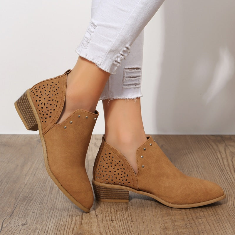 Sleek Low-Cut Perforated Ankle Boots