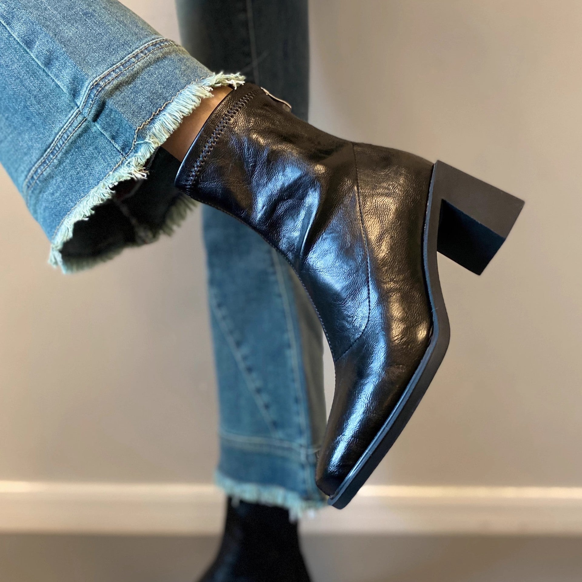 Square-toe boots with a block heel