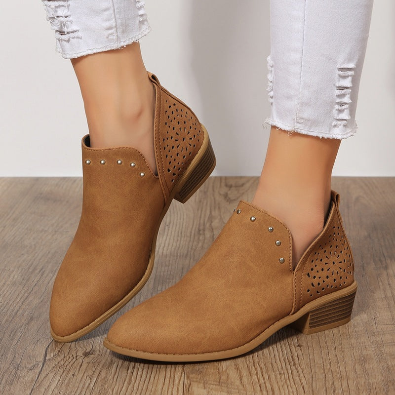 Sleek Low-Cut Perforated Ankle Boots