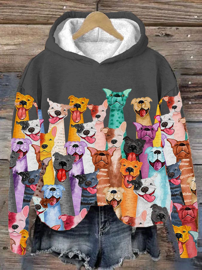 Colorful Dog Motif Hoodie for Women – Stylish Comfort and Animal Love