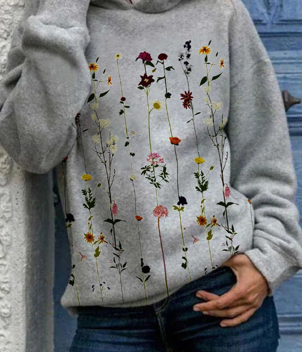 Stylish Women's Hoodie with Floral Pattern for a Fresh Feminine Look