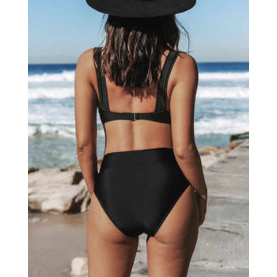 Hilde - Flattering Solid High-Waisted Swimsuit