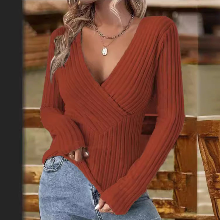 Stylish Women's Long Sleeve V-Neck Sweater for Comfortable Everyday Style