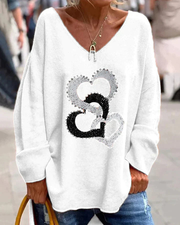 Oversized Women's Sweater with Cute Heart Pattern for Maximum Comfort