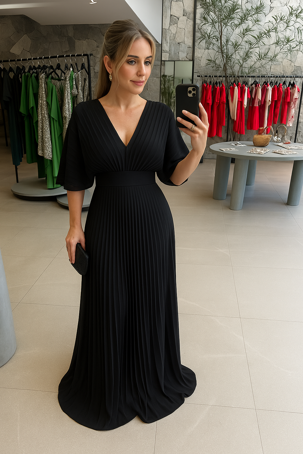 Paya | Sophisticated V-Neck Midi Dress for Effortless Elegance