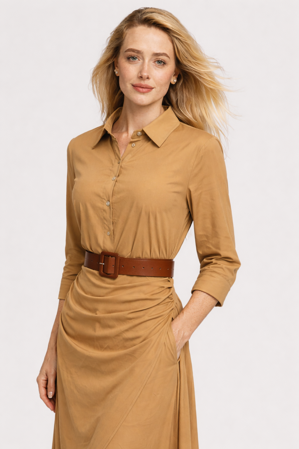 Elegant Long Dress with Turtleneck and Belt for Women