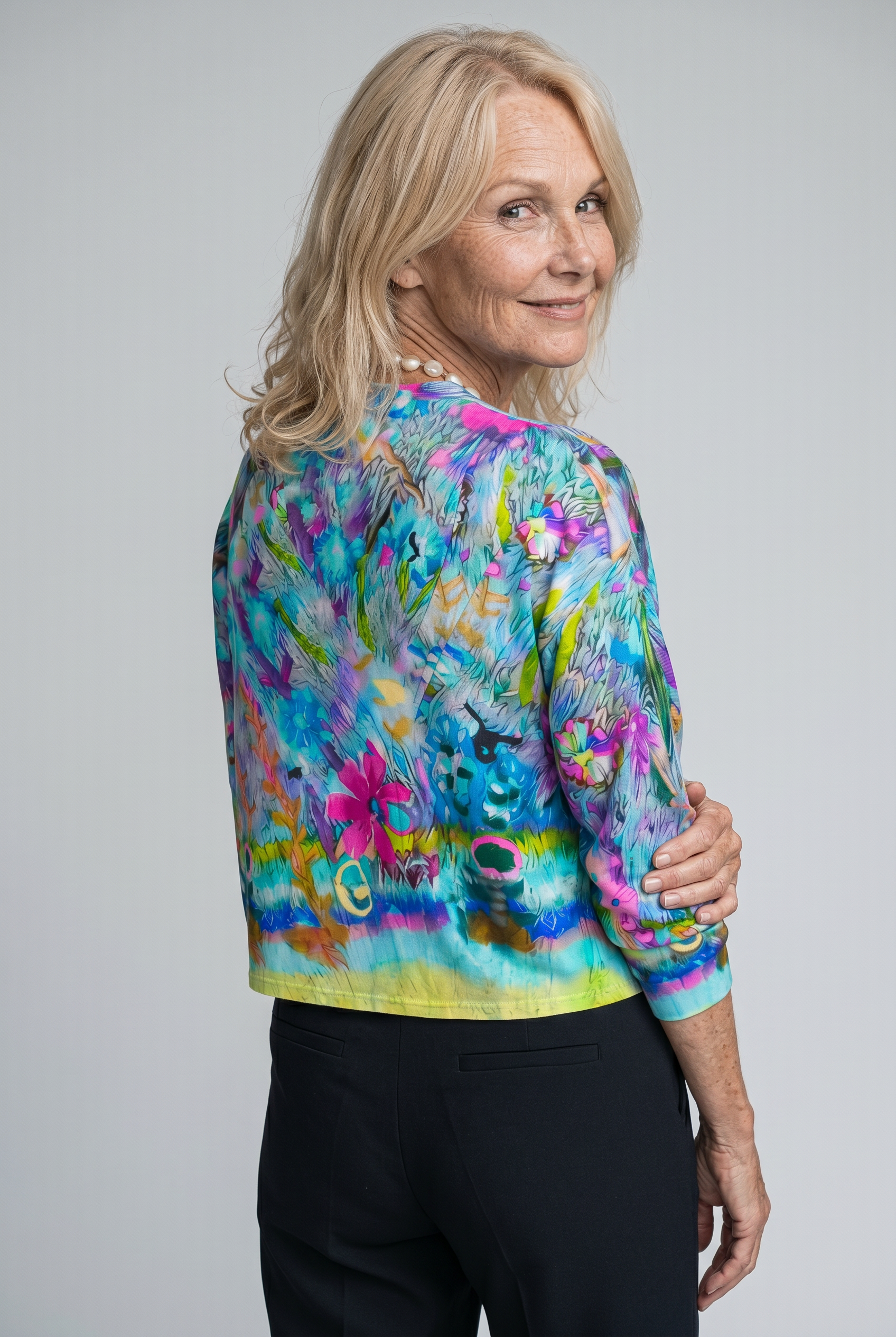 Matilda | Women’s Printed Long Sleeve Top – Button Front – Relaxed Fit – Polyester