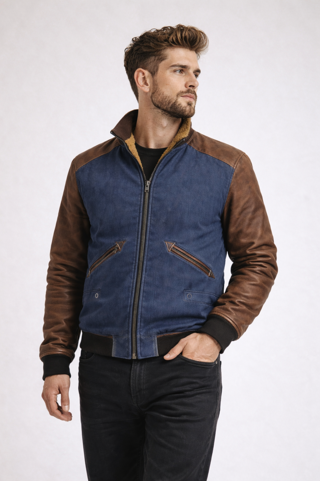 Men's 3D Print Zip-Up Jacket with Sherpa Lining