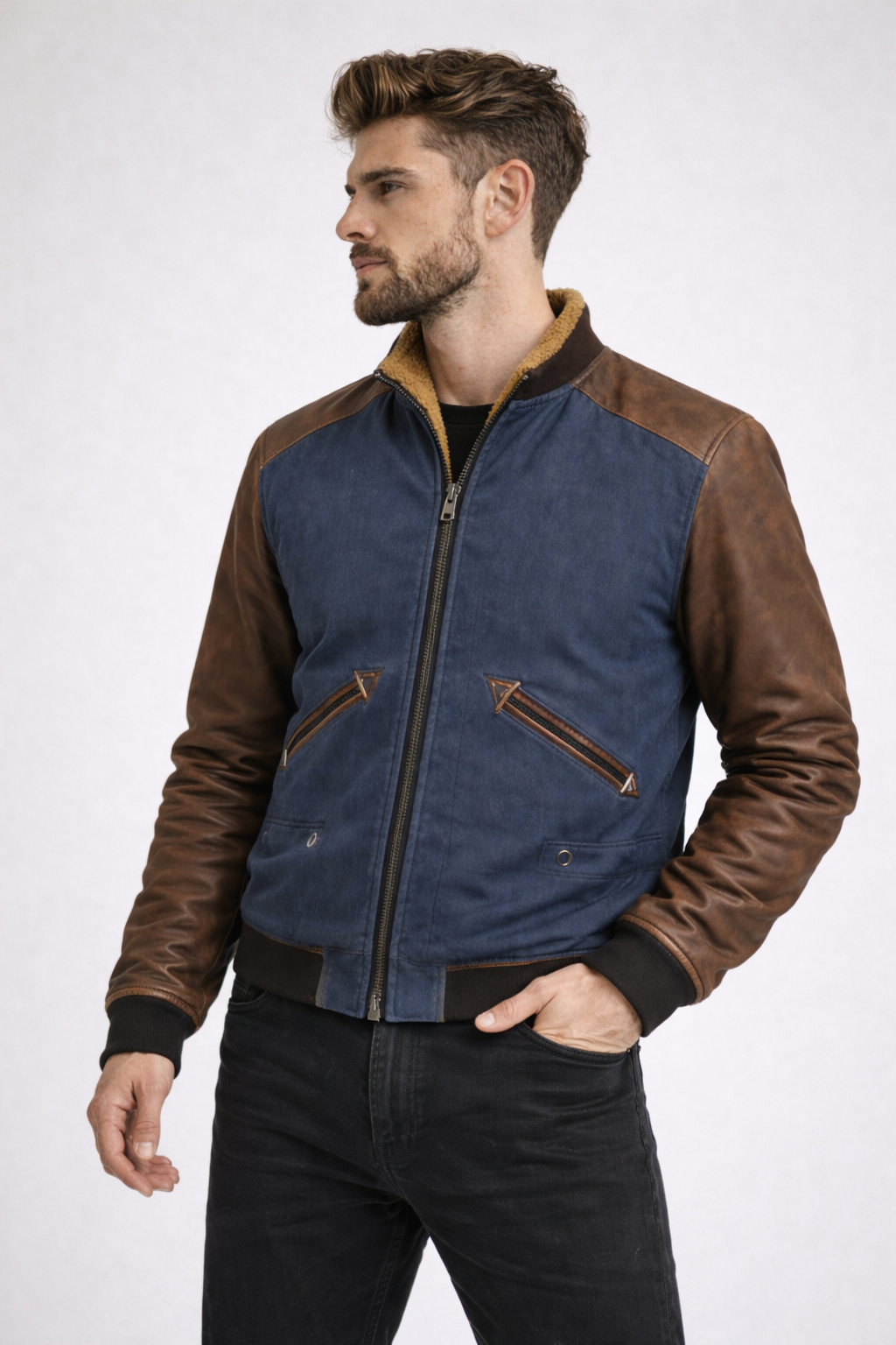 Men's 3D Print Zip-Up Jacket with Sherpa Lining