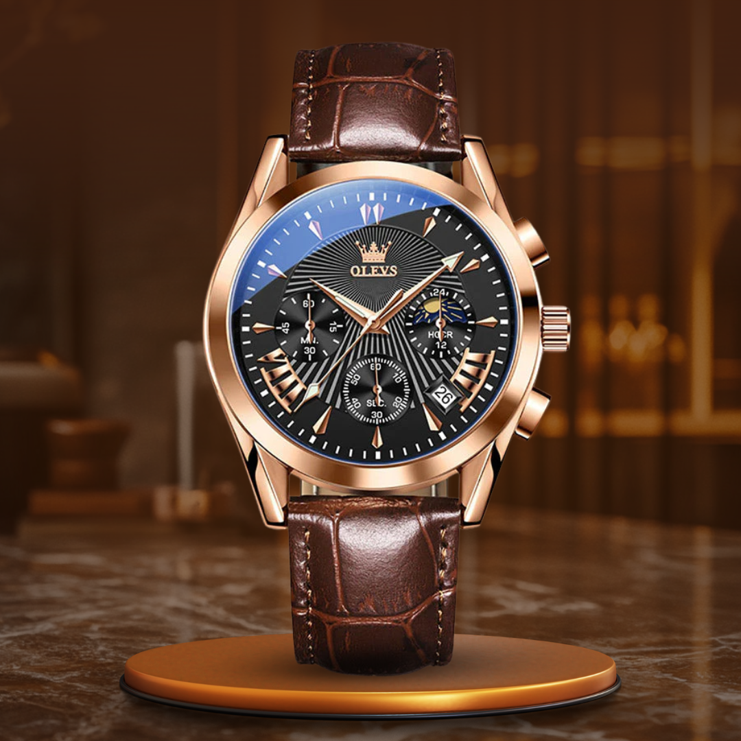 Elegant wristwatch with leather strap and quartz movement