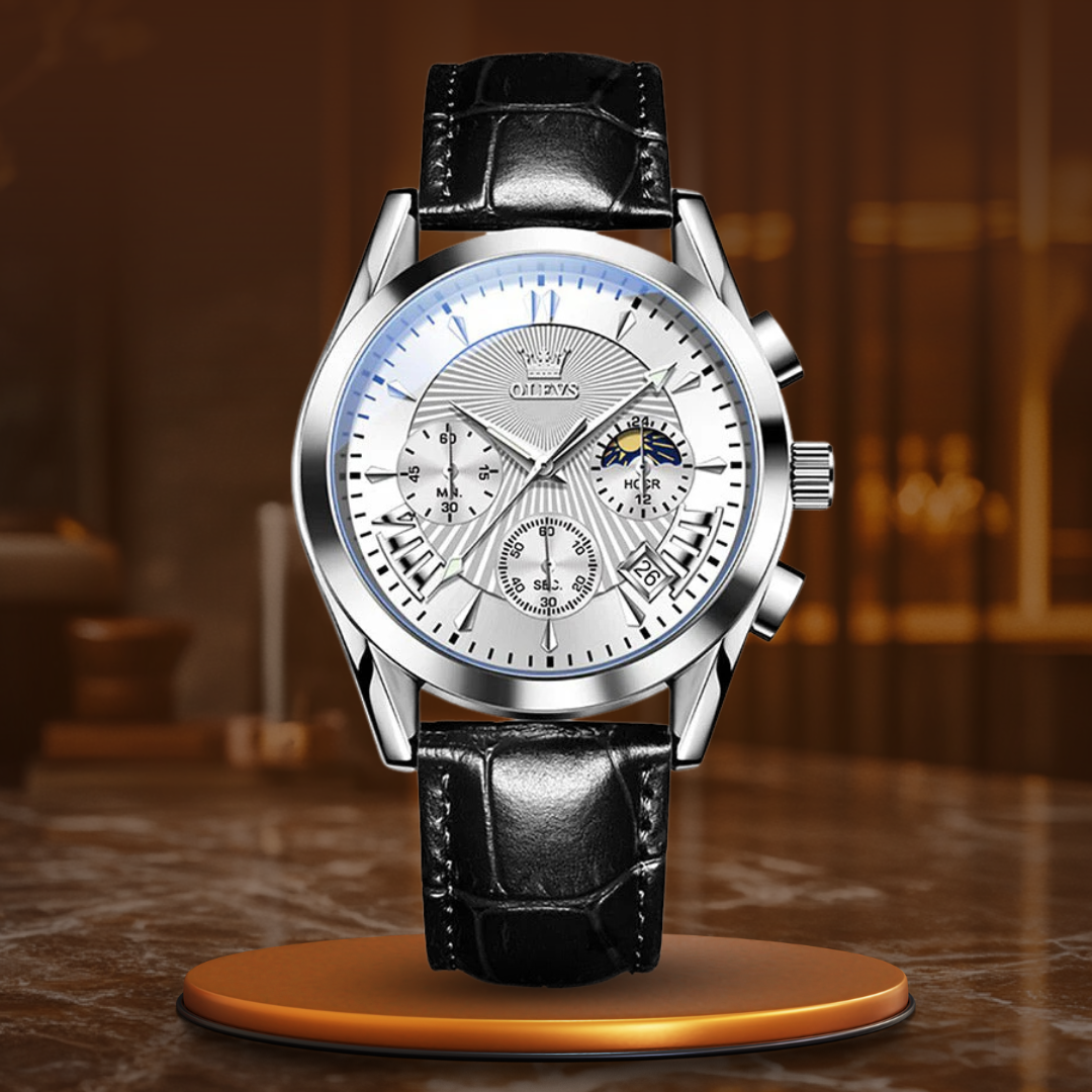 Elegant wristwatch with leather strap and quartz movement