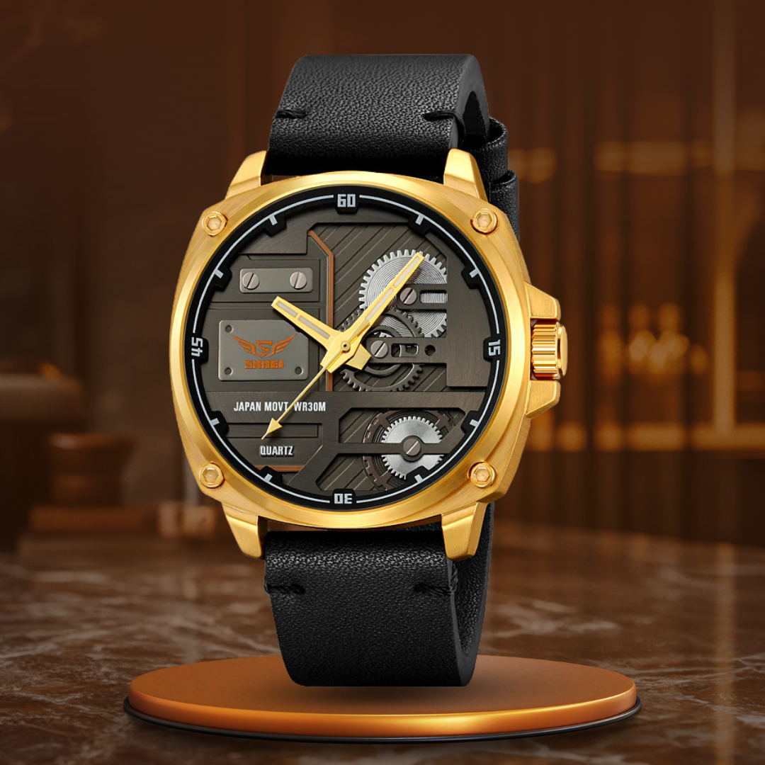 Elegant Men's Leather Watch with Quartz Movement