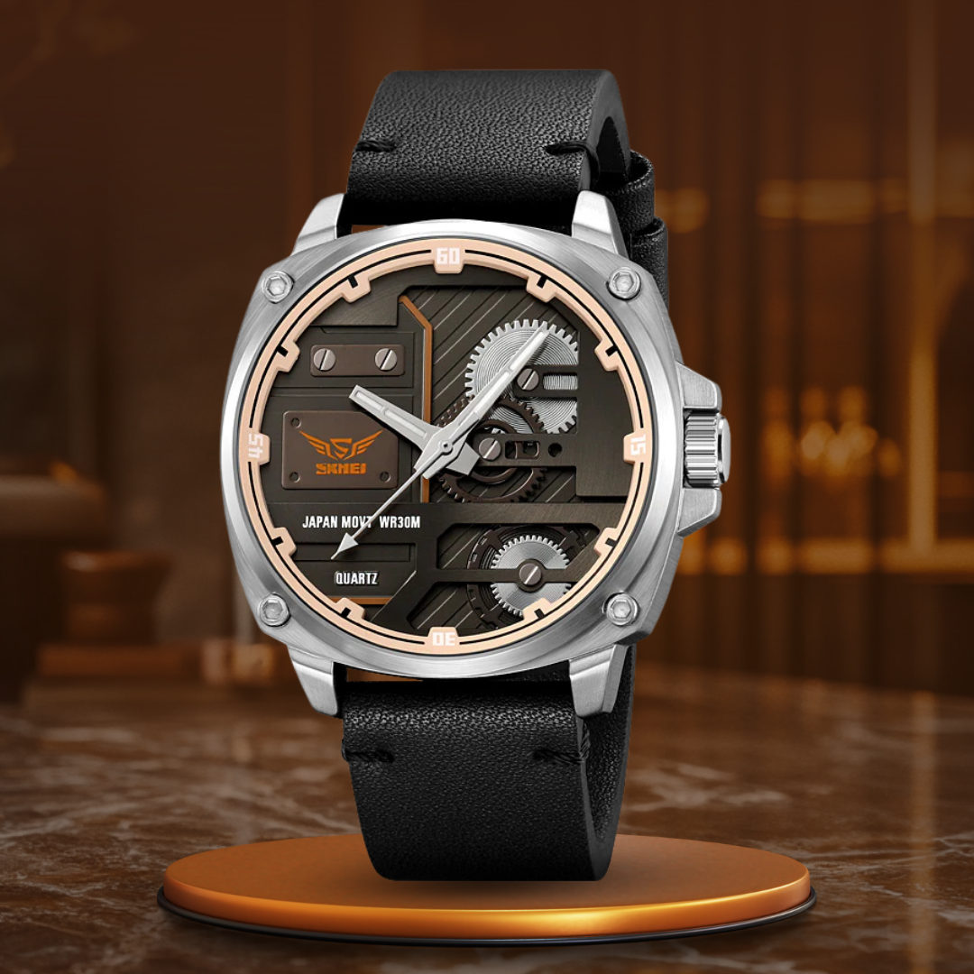 Elegant Men's Leather Watch with Quartz Movement
